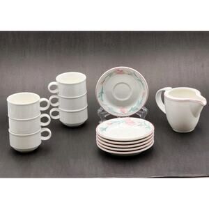 Villeroy & Boch White Demitasse Cup & Saucer Set With Creamer 13 Pcs Germany